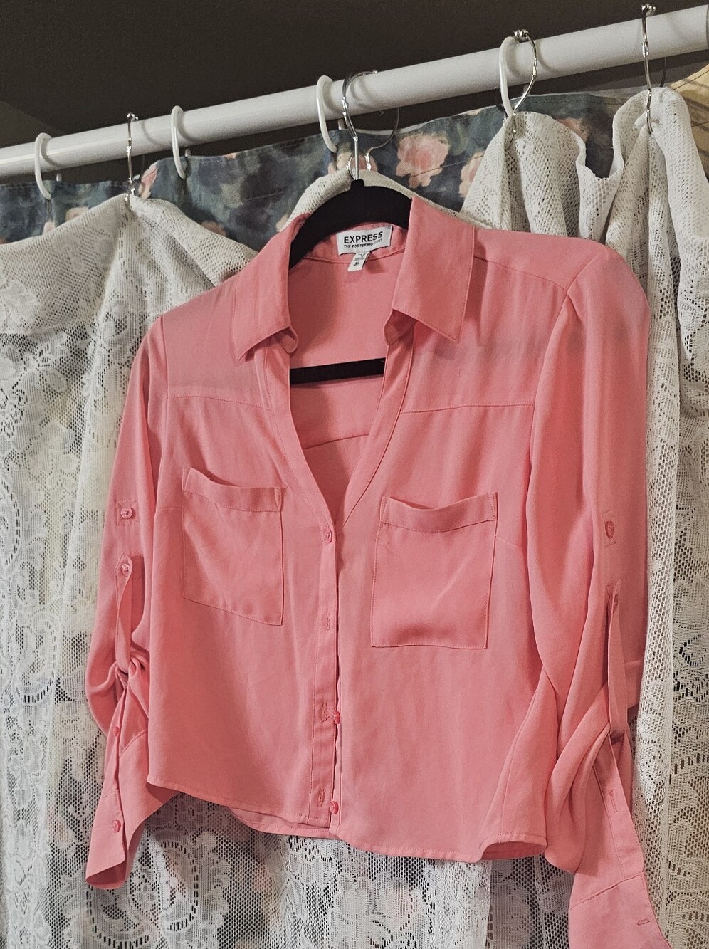 Express Coral-Pink Button Crop Blouse